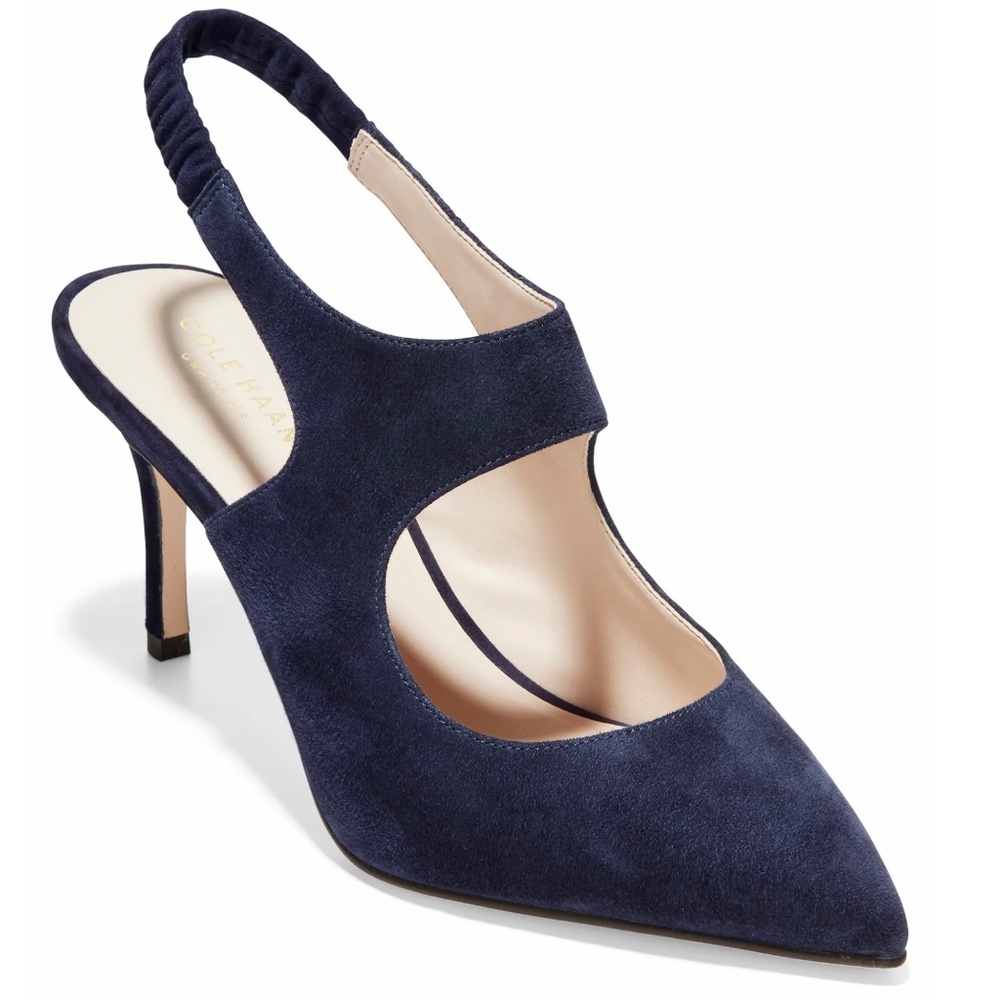 Cole Haan Liesel Navy Blue Suede Mules Heels Pumps